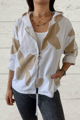 White Jacket with Brown Petals Print