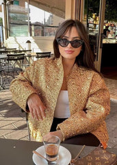 Luxe Sequined Stand-Up Collar Jacket