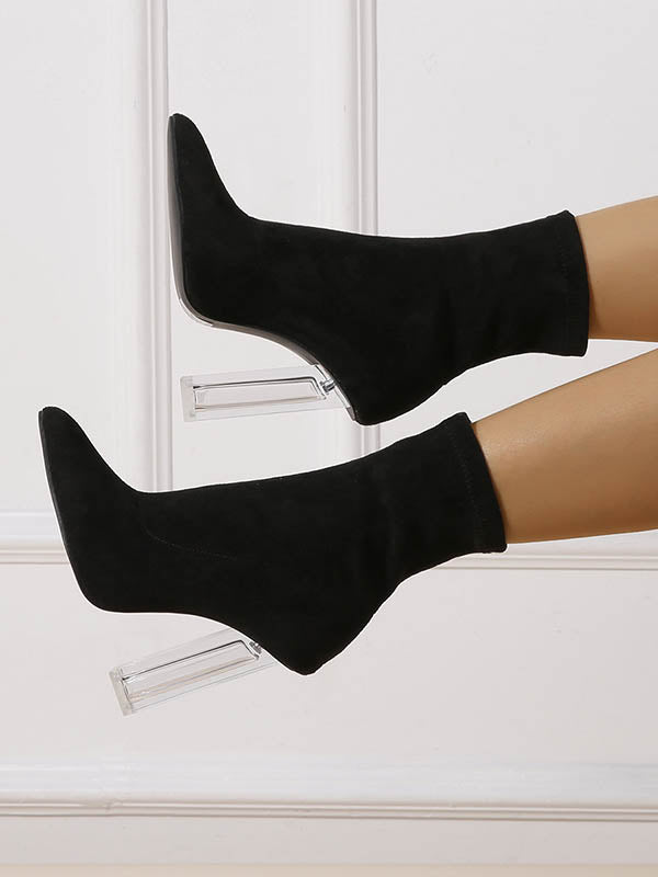 Pointed-Toe Split-Joint Boots Pumps