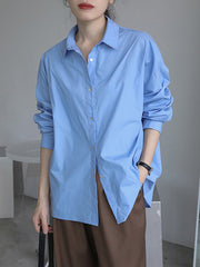 Long Sleeves Loose Split-Joint Lapel Blouses&Shirts Tops