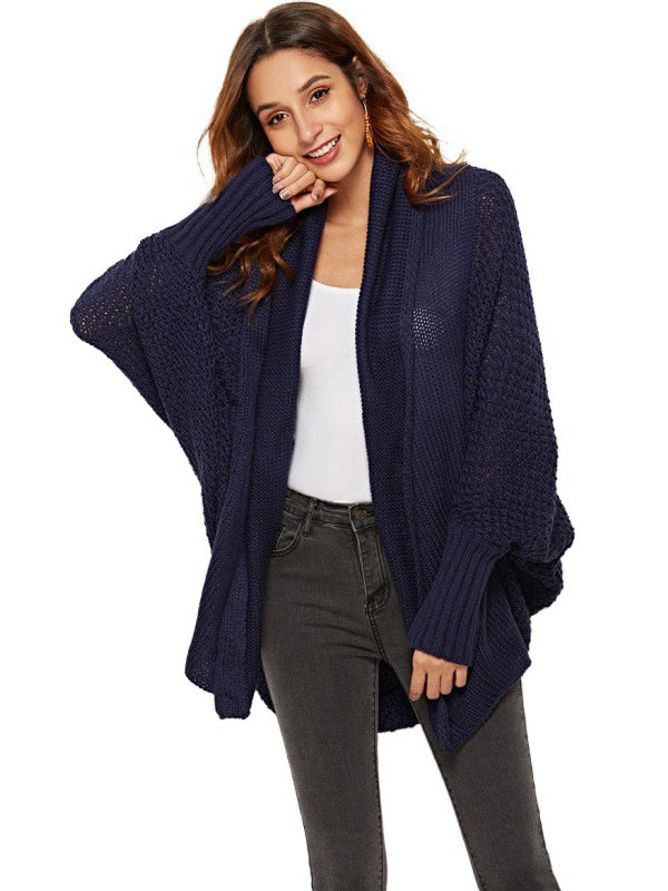 Casual Batwing Sleeves Loose Solid Color Cardigan Tops