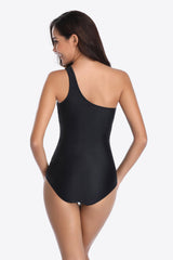 Sheer Polka Mesh One-Shoulder Swimsuit