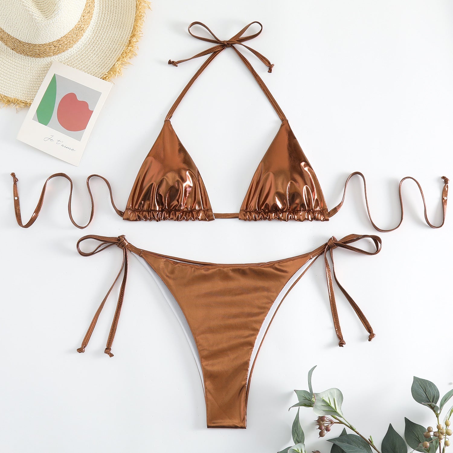 Cleo Triangle Lace-up Bikini Set