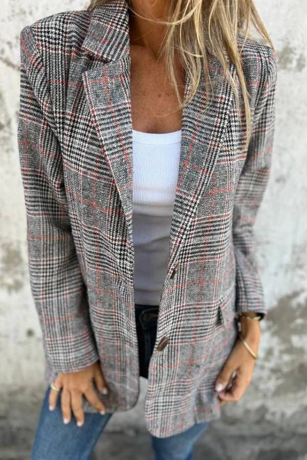 Stylish Casual Retro Plaid Lapel Suit Coat