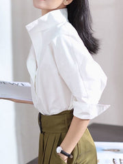 Long Sleeves Loose Solid Color Lapel Collar Blouses&Shirts Tops