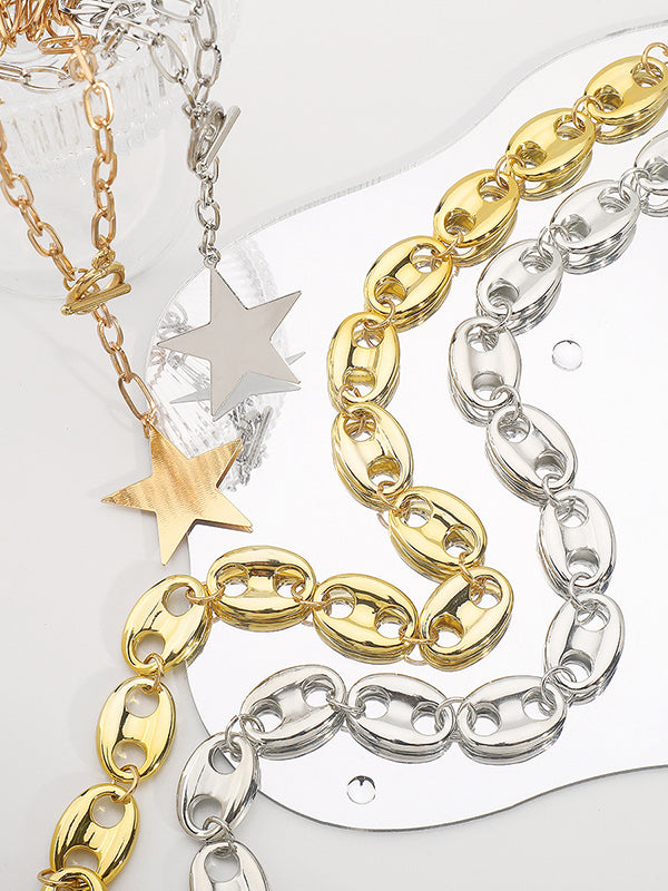 Chains Double Layered Geometric Star Shape Necklaces Accessories