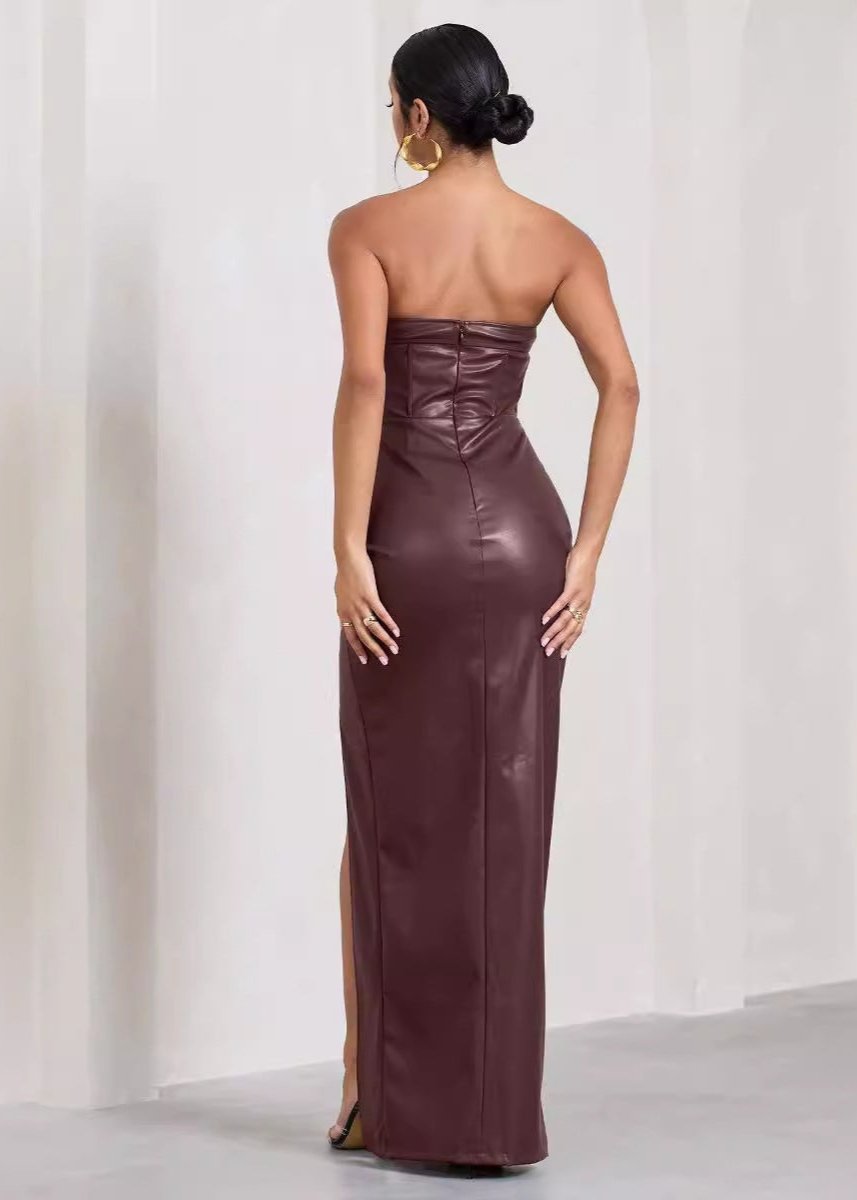 Women's Slim-fit Long PU Leather Dress