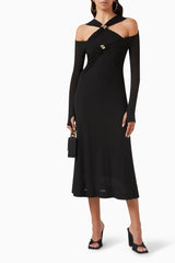 Nita Cut-out Cross Bodice Midi Knit Dress