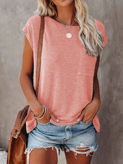 Loose Short Sleeves Solid Color Round-Neck T-Shirts Tops