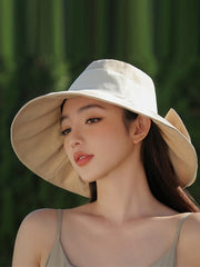 Bowknot Contrast Color Pleated Split-Joint Fisherman Hat Sun Hat