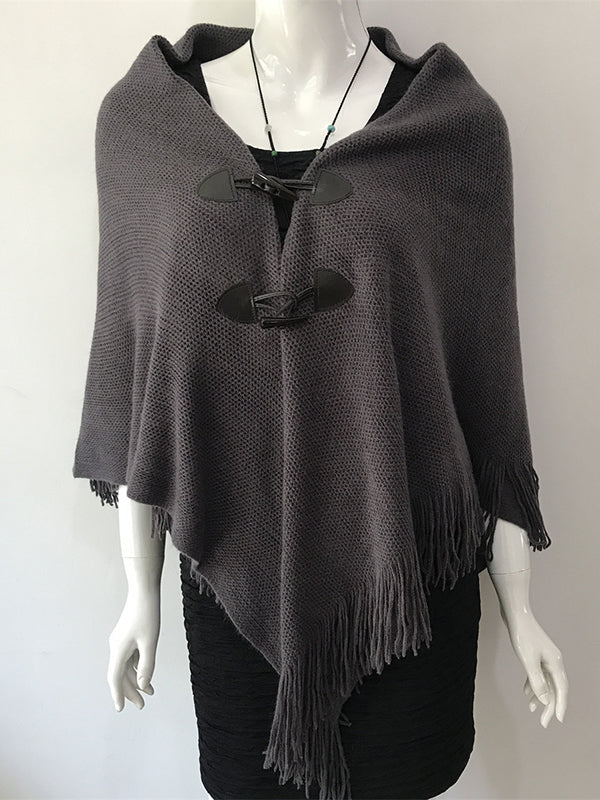 Loose Buttoned Keep Warm Tasseled Velvet Shawl&Scarf