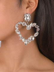 Heart Shape Rhine Stones Drop Earrings