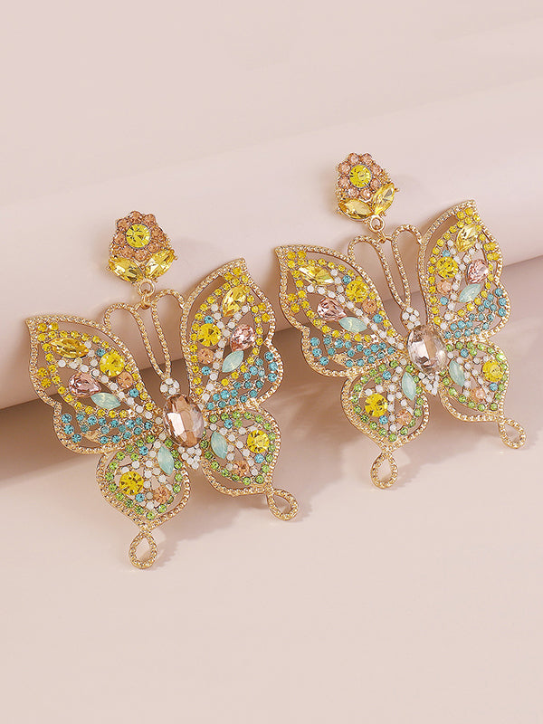 Butterfly Shape Rhine Stones Drop Earrings