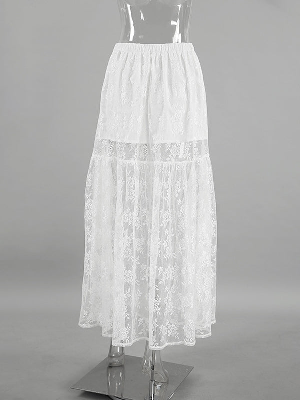 A-Line Loose Elasticity See-Through Split-Joint Skirts Bottoms