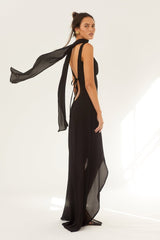 Apphia V-neck Backless Slit Maxi Dress