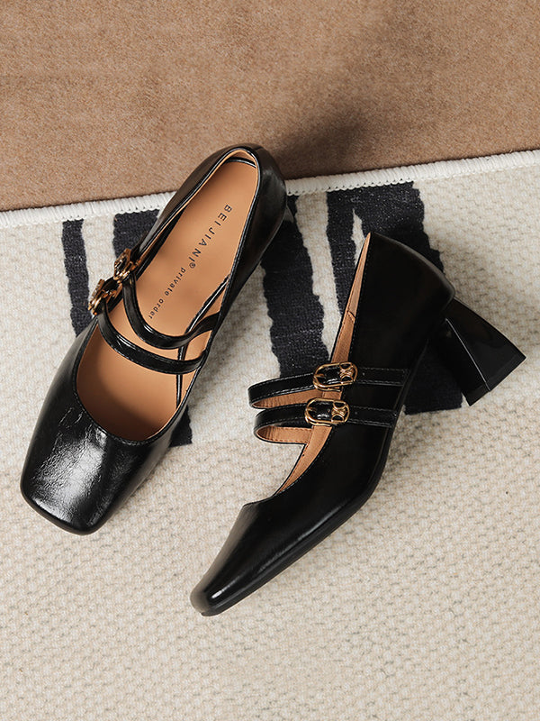 Lace-Up Shallow Cut Square-Toe Pumps