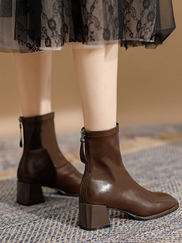 Split-Joint Square-Toe Zipper Boots