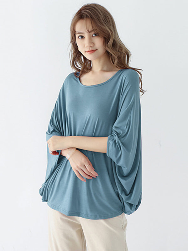 Vintage Loose Round-Neck Batwing Sleeves Shirts