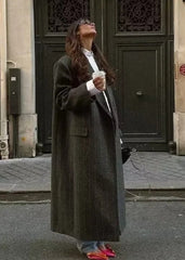 Pinstripe Long Woolen Coat - Elegant and Minimalist