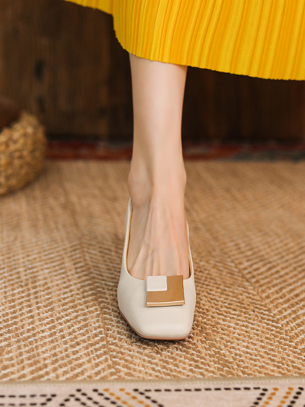 Elegant Square Buckle Chunky Square Mid Heel Shoes