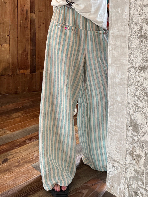 High Waisted Loose Split-Joint Striped Pants Trousers