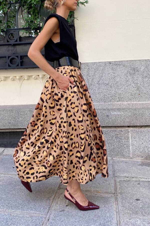 Stylish Leopard Print Elegant Large Hem Maxi Skirt