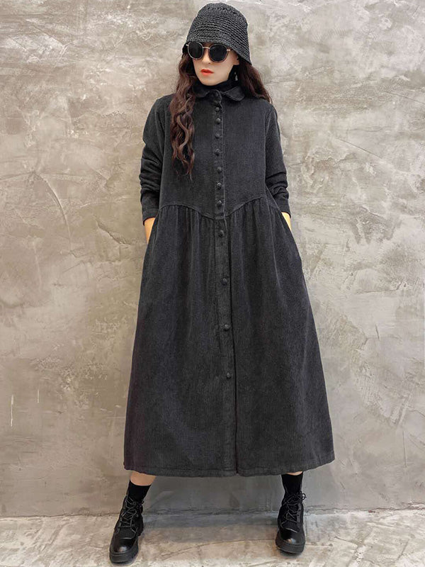 Original Solid Corduroy Lapel Dress