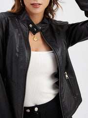 Long Sleeves Plus Size Buttoned Pockets Split-Joint Zipper Stand Collar Jackets Outerwear