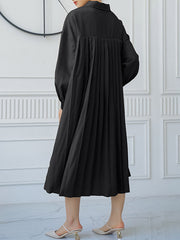 Loose Three-quarter Sleeves Buttoned Split-side Lapel Midi Dresses Shirt Dress