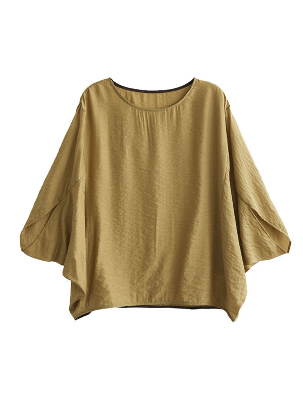 Vintage Loose Round-Neck Batwing Sleeves T-Shirt