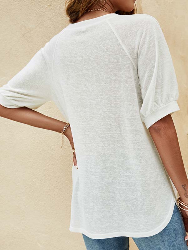 Casual Half Sleeves Loose Solid Color Round-Neck T-Shirts Tops