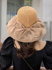 Bow-Embellished Split-Joint Sun protection Fisherman Hat Sun Hat