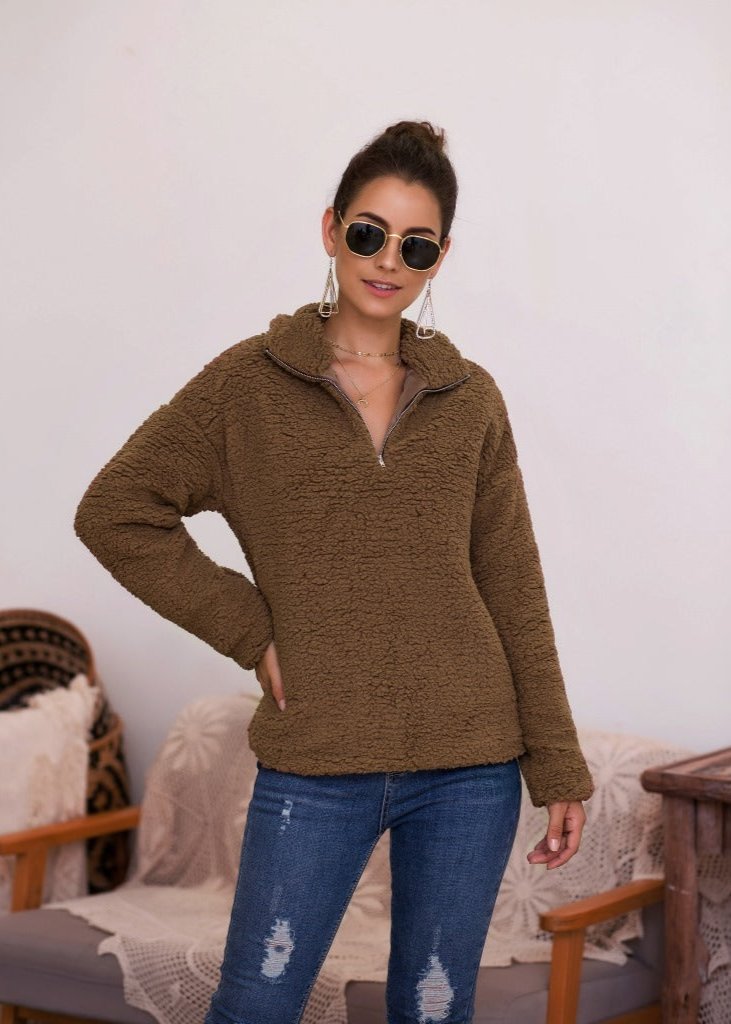 Cozy Plush Half-Zip Sweater Jacket