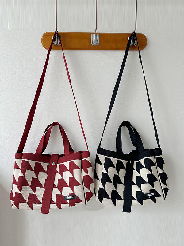 Contrast Color Split-Joint Woven Bags Handbags