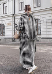 Chic Houndstooth Long Trench Coat – Elegant Women’s Outerwear