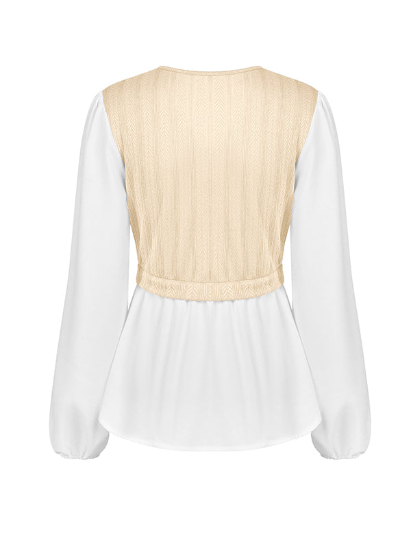 Long Sleeves Loose Asymmetric Elasticity Split-Joint V-Neck Blouses&Shirts Tops