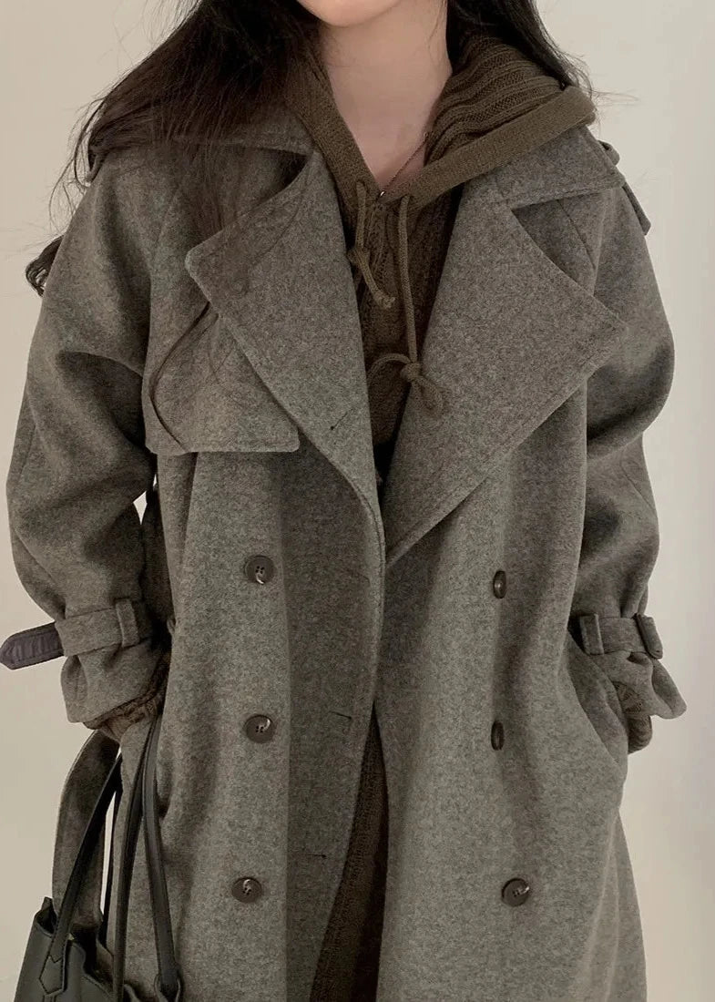 Timeless Elegance Double-Breasted Wool Coat - Mid-Length