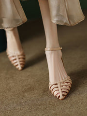 Belt Buckle Hollow Pointed-Toe Split-Joint Pumps Sandals Sling Shoes