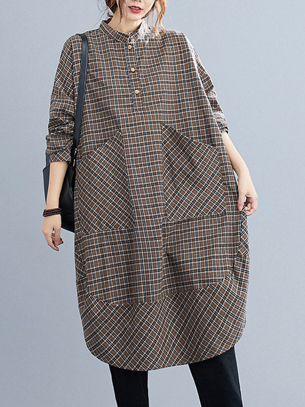 Vintage Plaid Irregularity Shirt Dresses