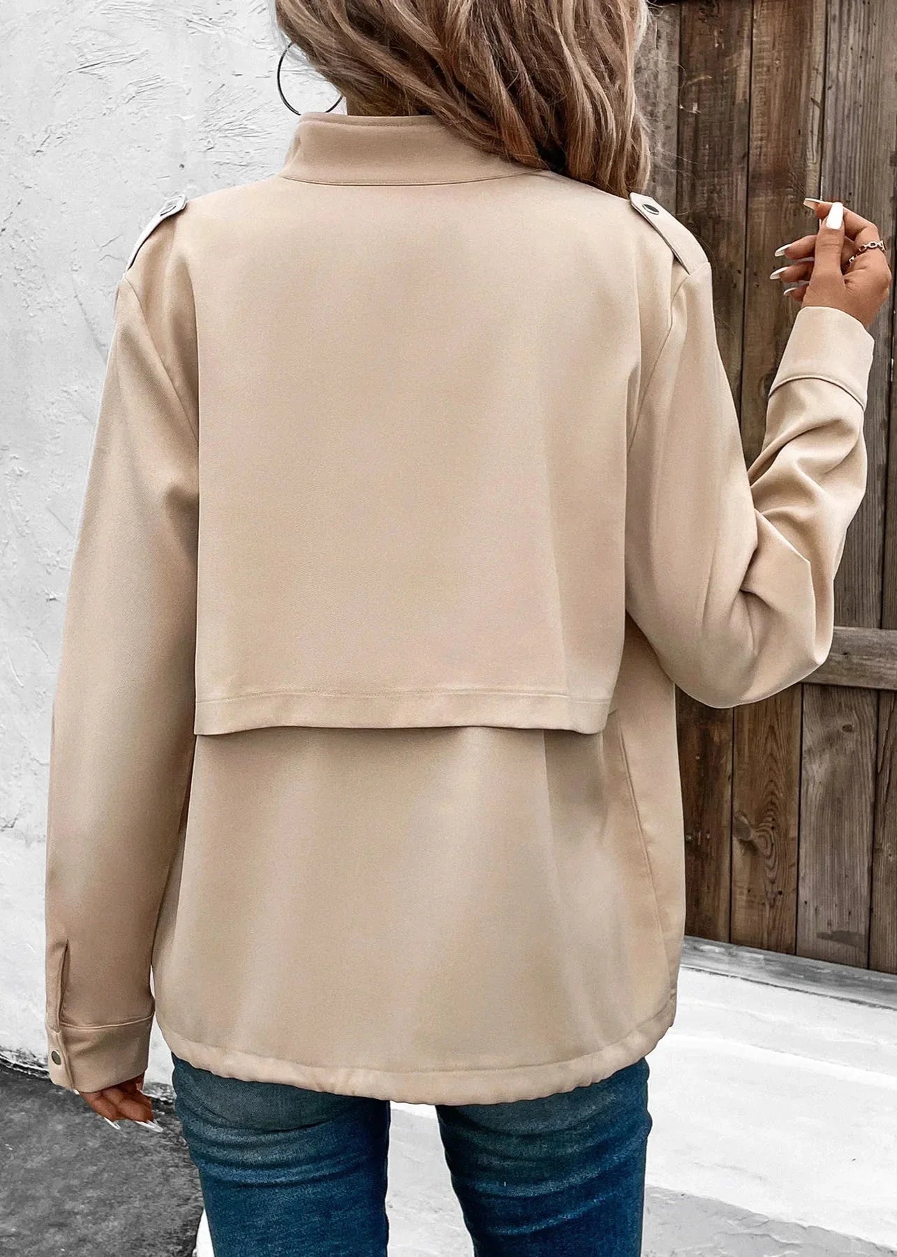 Classic Beige Military-Inspired Jacket for Women