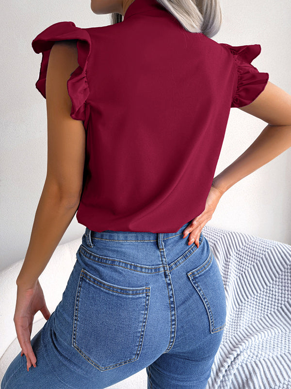 Cap Sleeve Solid Color Round-Neck Blouses&Shirts Tops