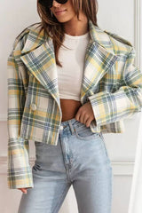 Women Fall/Winter Turndown Collar Plaid Print Jacket