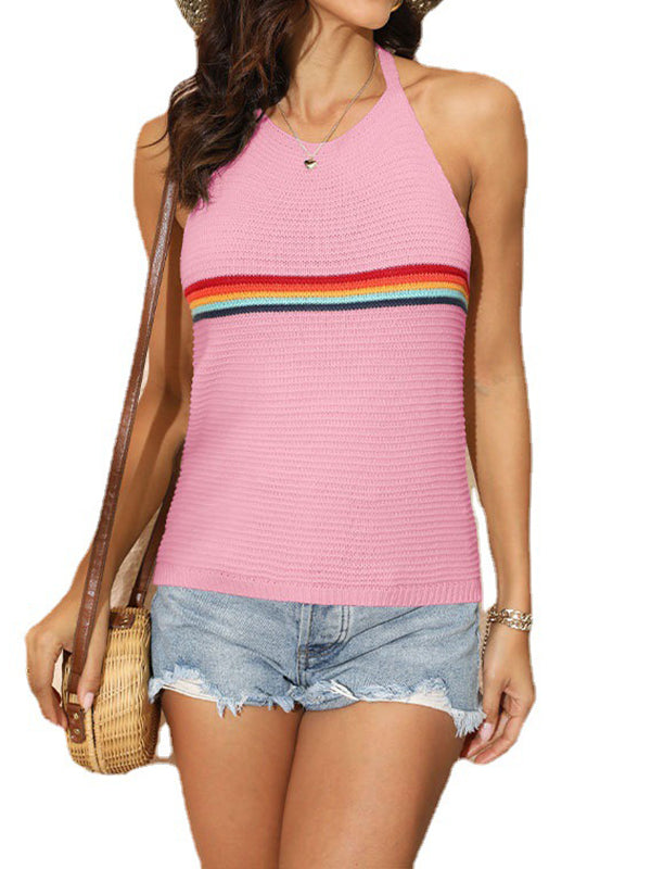 Skinny Printed Halter-Neck Vest Top Knitwear