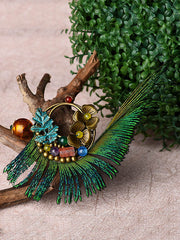 Vintage Peacock Feather Floral Brooch