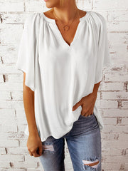 Simple Casual Solid Color Loose Pleated Half Sleeves T-Shirt Top