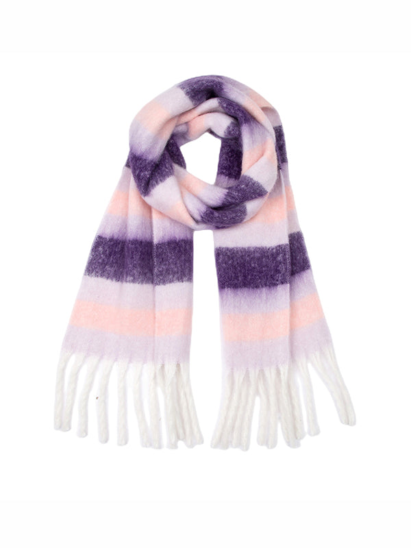 Thick Keep Warm Striped Tasseled Shawl&Scarf