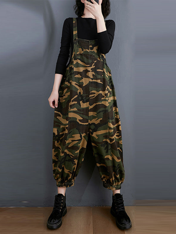 Original Camouflage Elasticity Harem Denim Overalls