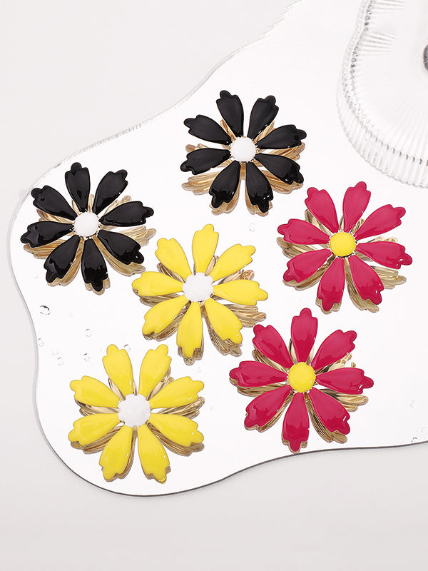 Contrast Color Flower Shape Drop Earrings