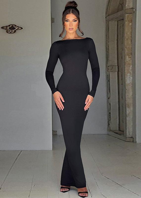 Elegant Backless Long Sleeve Maxi Dress