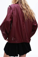 Fashion Lapel Long Sleeve Pocket Zipper Leather Jacket